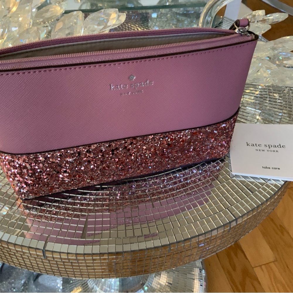 kate spade pink glitter two-tone cosmetic pouch